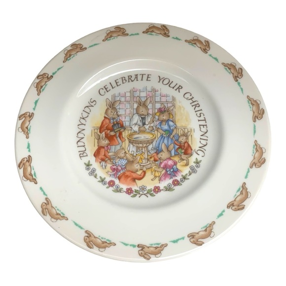 VTG Royal Doulton Bunnykins Plate Celebrate Your Christening Fine China England - Picture 4 of 4